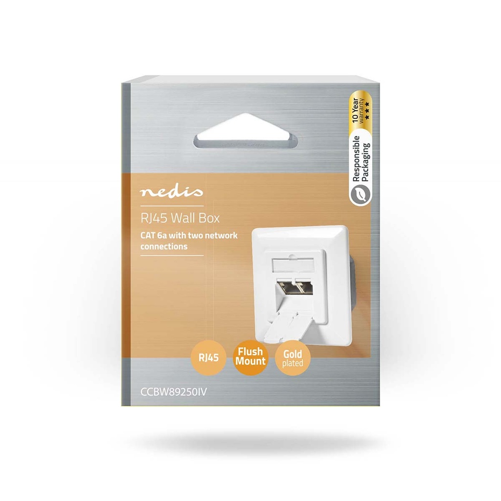 Nedis CCBW89250IV Netwerk Wanddoos Inbouw 2 poorten CAT6a Verguld Wit