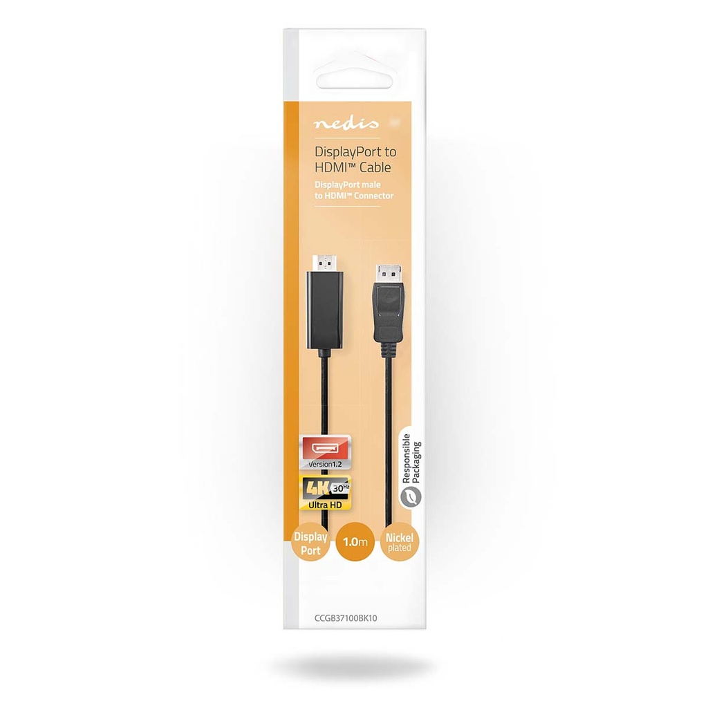 Nedis CCGB37100BK10 DisplayPort-Kabel DisplayPort - HDMI 4K@30Hz Vernikkeld 1m Zwart