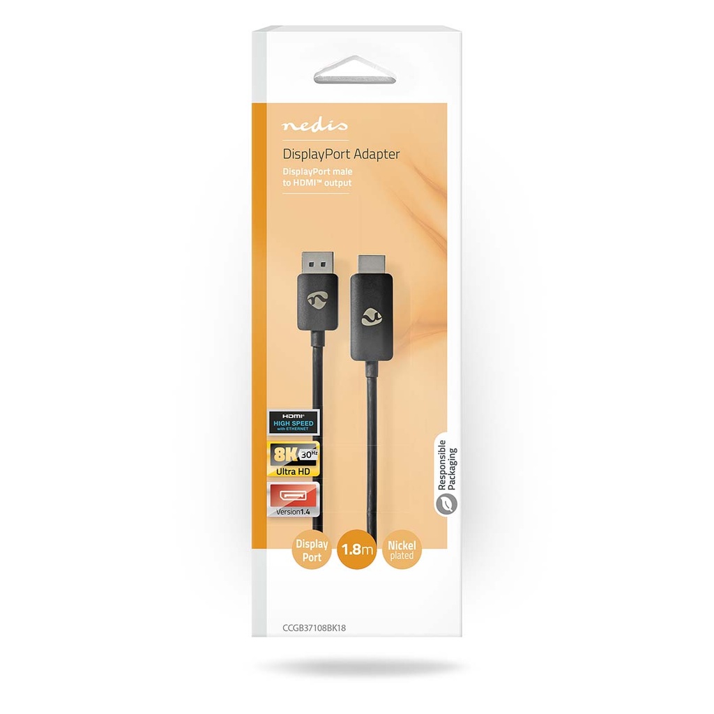 Nedis CCGB37108BK18 DisplayPort-Adapter DisplayPort - HDMI 8K@30Hz Vernikkeld 1.8m Zwart