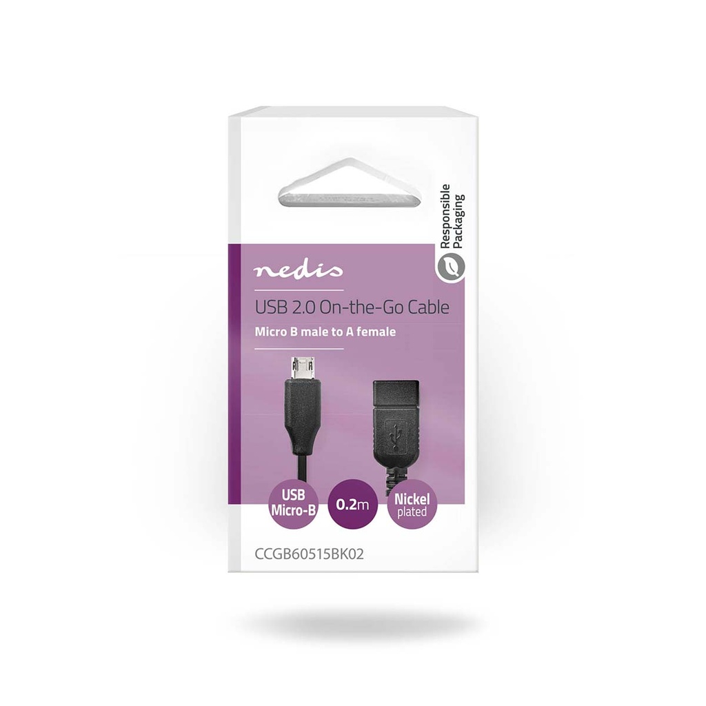 Nedis CCGB60515BK02 USB 2.0 Micro-B Adapter  USB Micro-B - USB-A Vrouwelijk 480 Mbps 20cm Zwart