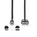 Nedis CCGB60630BK20 USB 2.0-Kabel USB-A - USB Micro-B / USB-C Male 10 W Geen Data Vernikkeld 2m Zwart