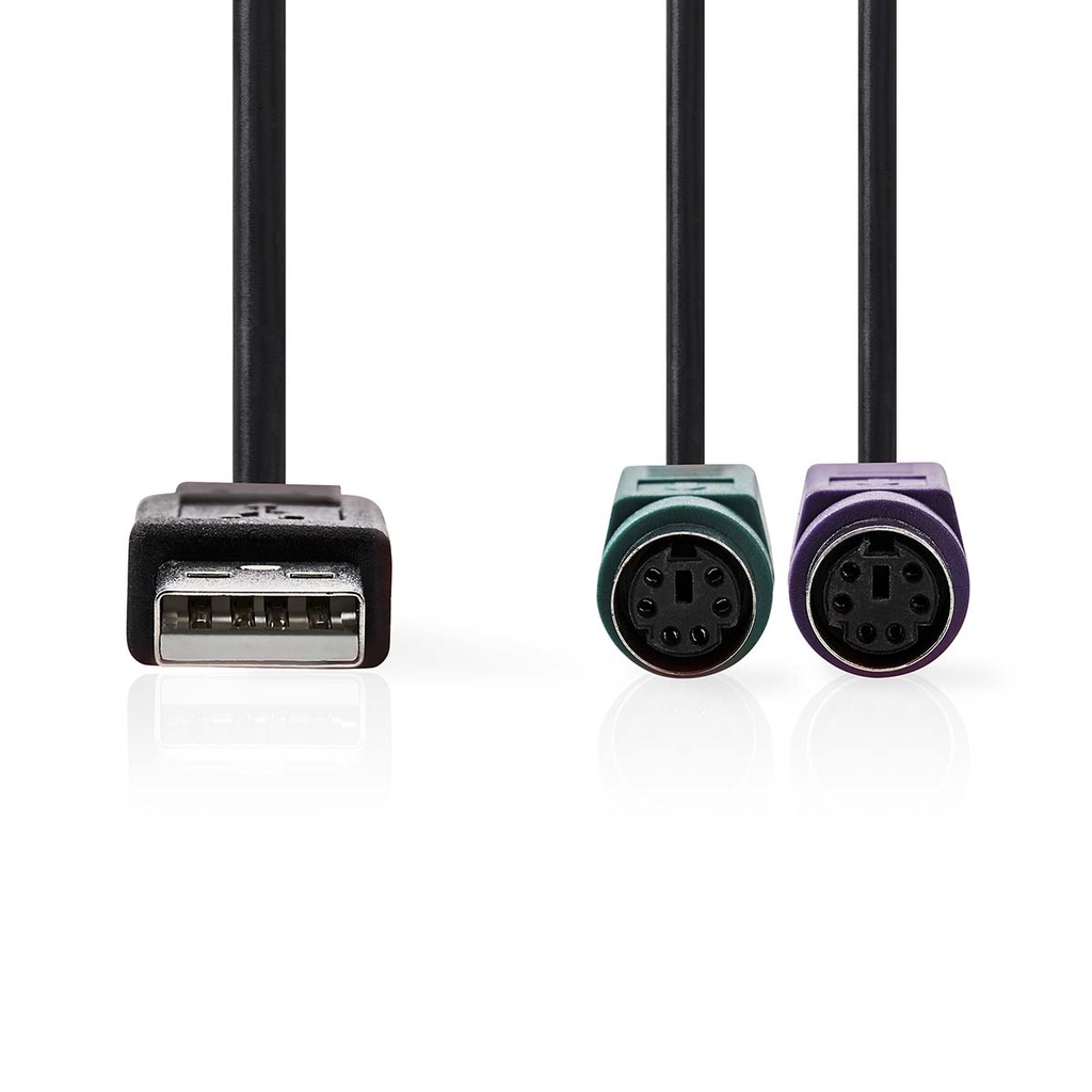 Nedis CCGB60830BK03 PS/2-Kabel USB 2.0 USB-A - 2x PS/2 Vrouwelijk 480 Mbps 30cm Vernikkeld Zwart