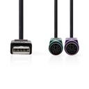 Nedis CCGB60830BK03 PS/2-Kabel USB 2.0 USB-A - 2x PS/2 Vrouwelijk 480 Mbps 30cm Vernikkeld Zwart