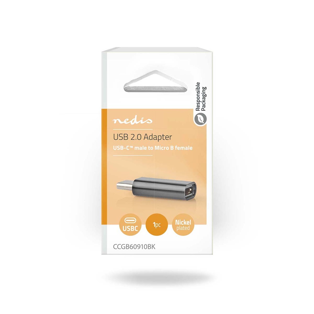 Nedis CCGB60910BK USB 2.0 Adapter - USB-C - USB Micro-B Vrouwelijk 480 Mbps Vernikkeld Zwart 