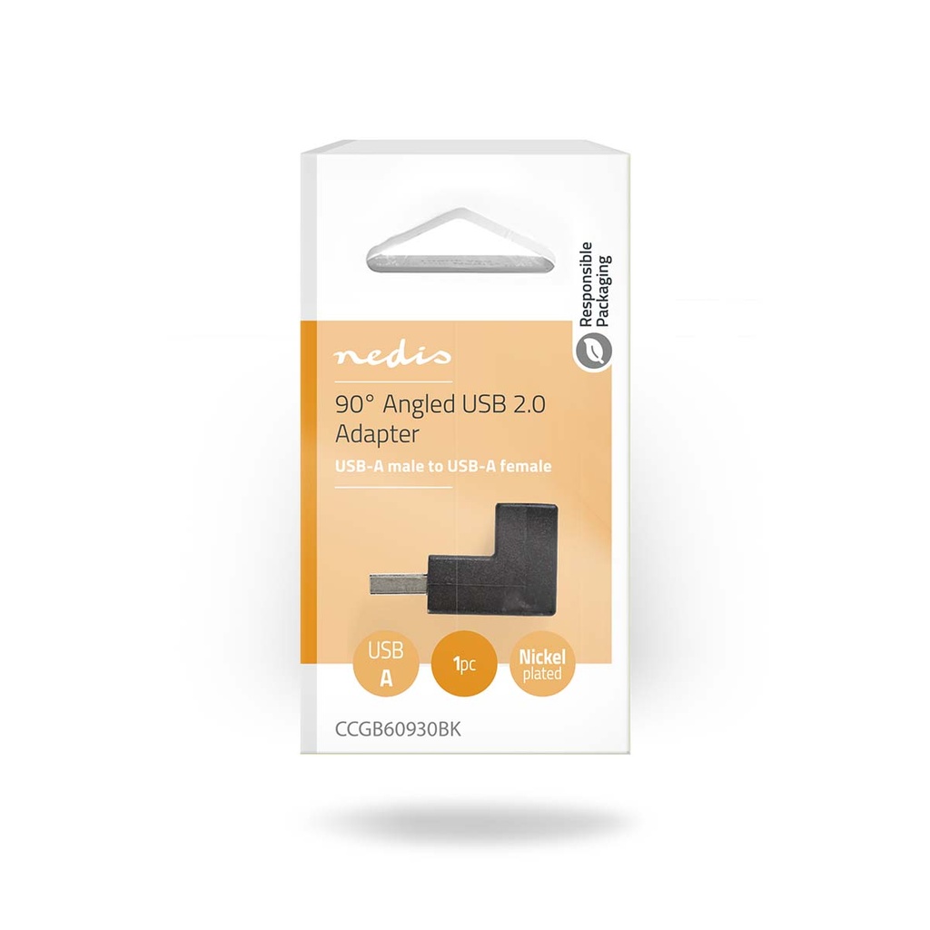 Nedis CCGB60930BK USB 2.0 Adapter Haaks  USB-A - USB-A Vrouwelijk 480 Mbps Vernikkeld Zwart
