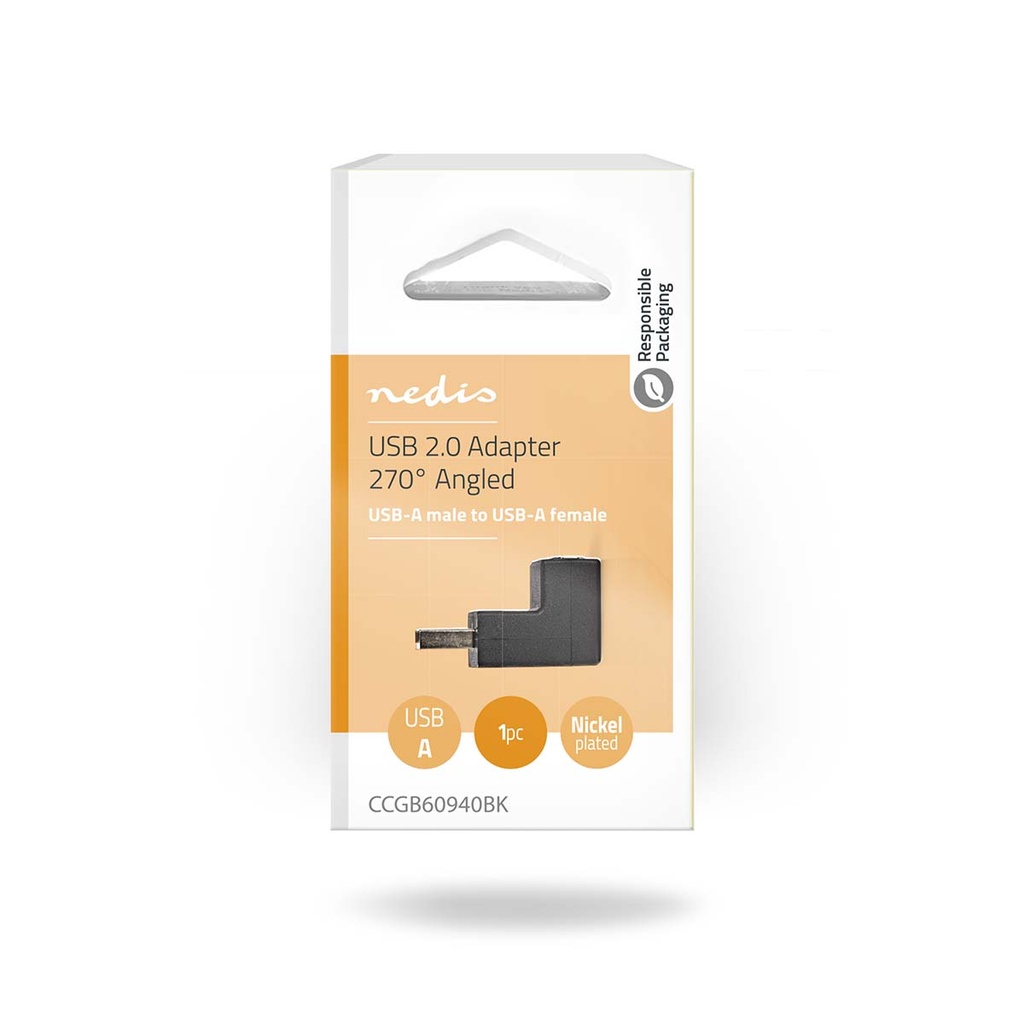 Nedis CCGB60940BK USB-A Adapter | USB 2.0 | USB-A Male | USB-A Female | 480 Mbps | Rond | Vernikkeld | PVC | Zwart | Doos