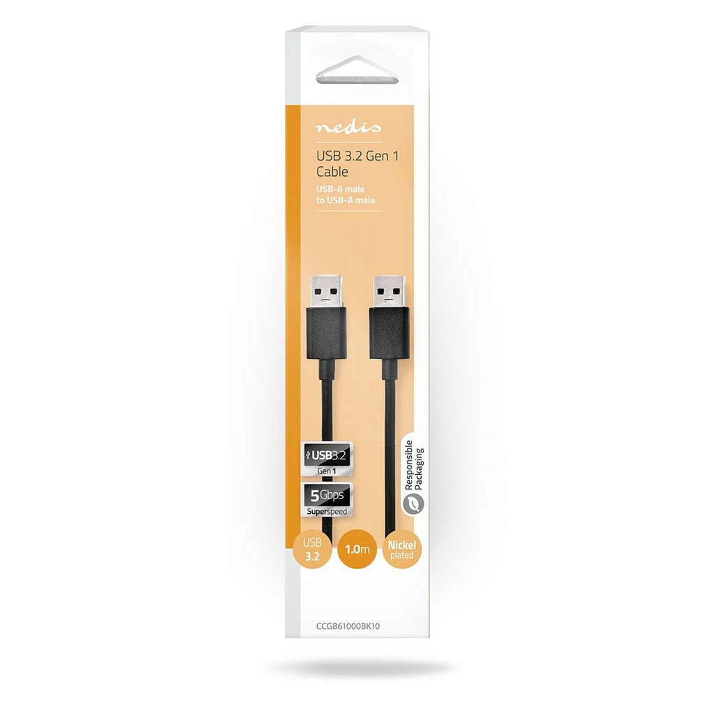 Nedis CCGB61000BK10 USB 3.2 Gen 1-Kabel USB-A 5 Gbps Vernikkeld 1m Zwart