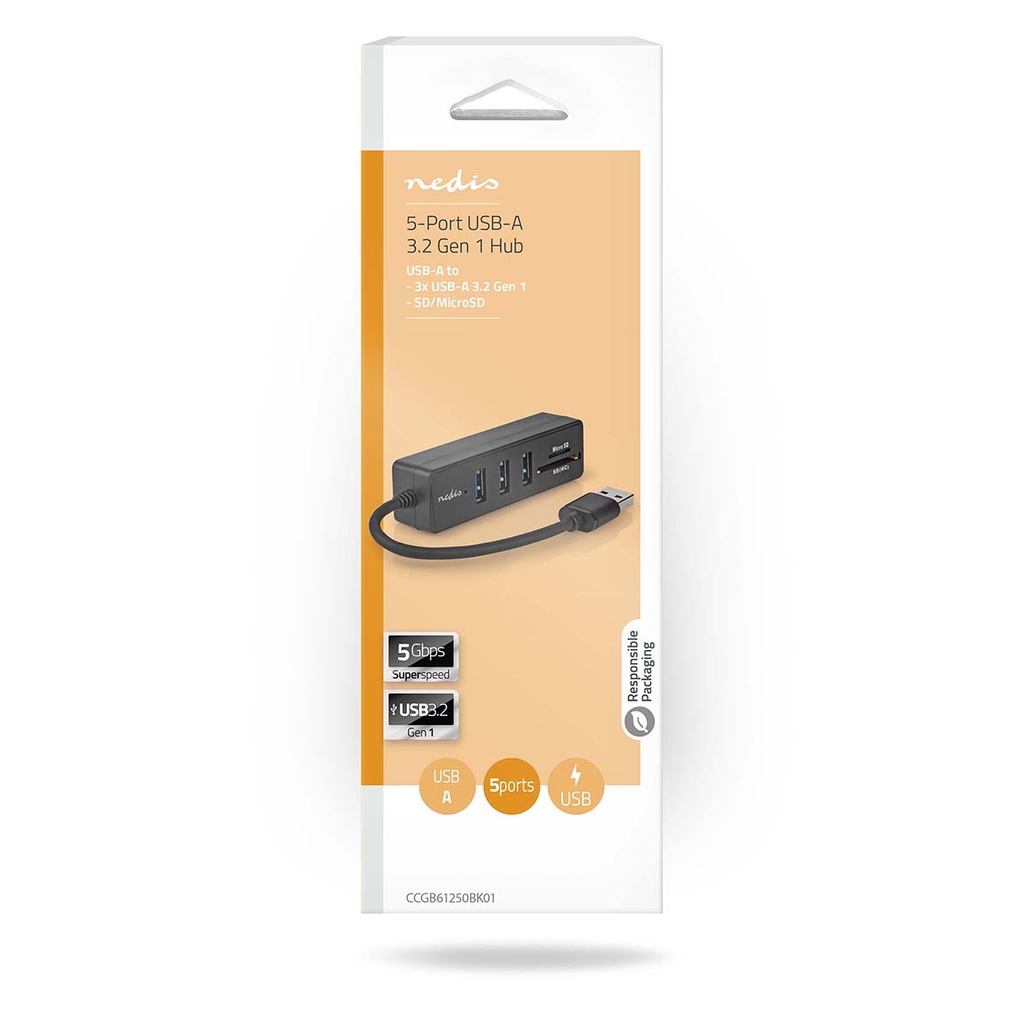 Nedis CCGB61250BK01 USB 3.2 Gen 1-Hub 3x USB A vrouwelijk SD & MicroSD 5 Gbps Zwart