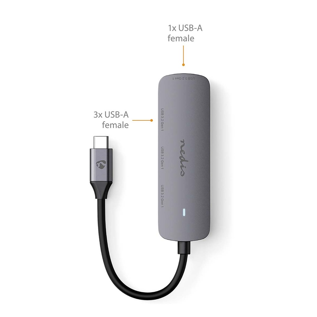 Nedis CCGB64220GY01 USB 3.2 Gen 1-Hub USB-C 4x USB A Vrouwelijk 5 Gbps Grijs