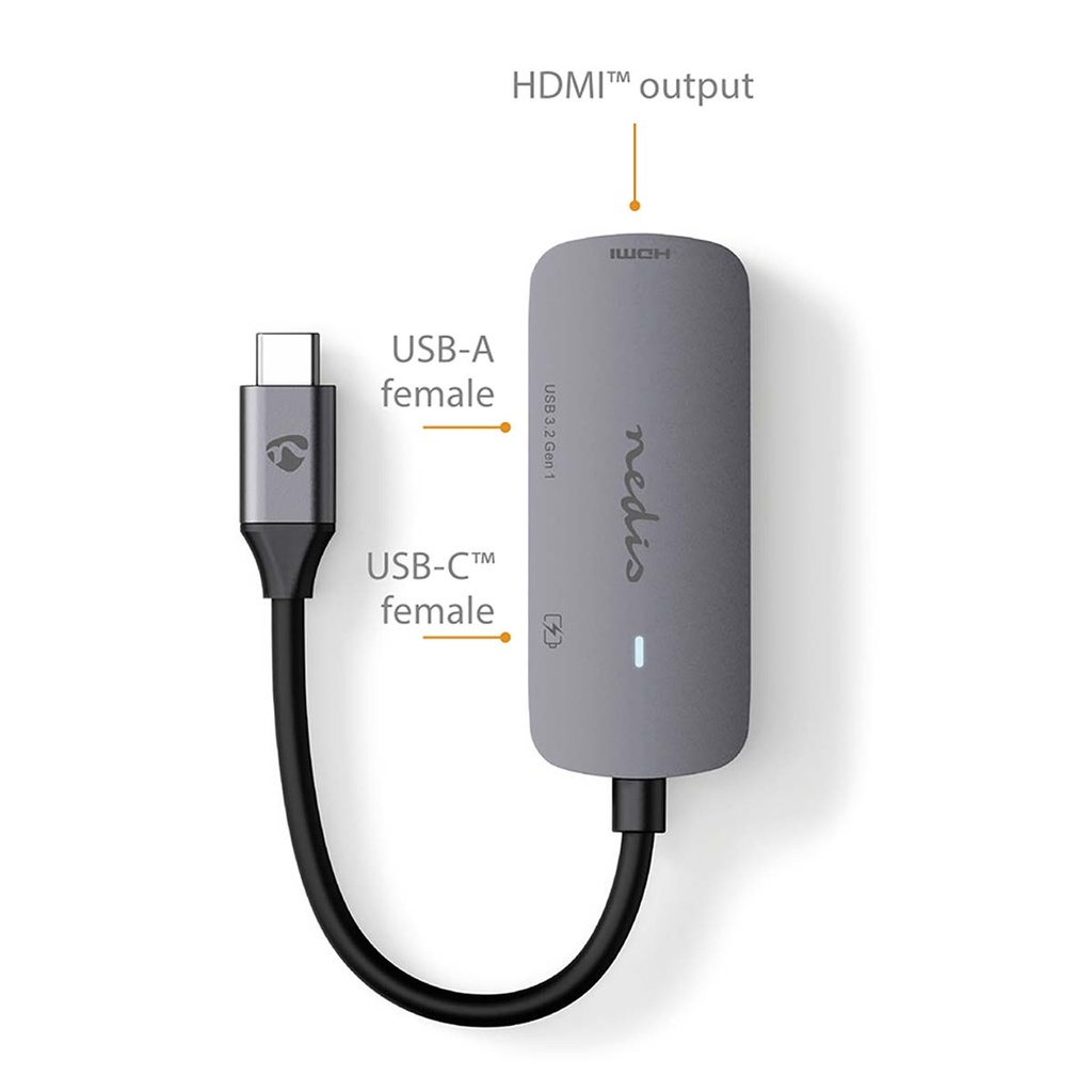 Nedis CCGB64230GY01 USB 3.2 Gen 1 Multi-Port Adapter USB-C - HDMI / USB-A / USB-C 5 Gbps 10cm Grijs