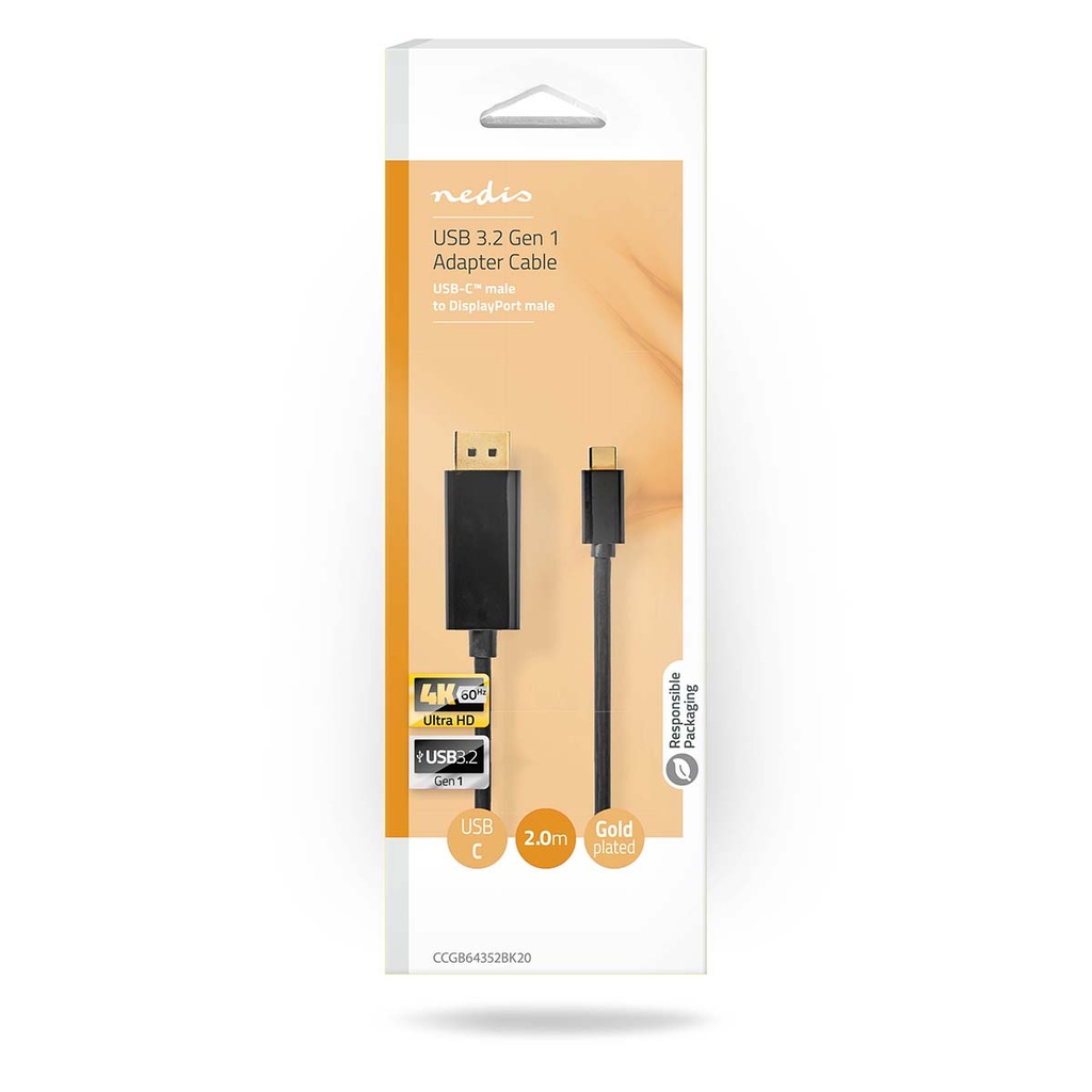 Nedis CCGB64352BK20 USB 3.2 Gen 1 Adapter USB-C - DisplayPort 4K@60Hz 2m Verguld Zwart