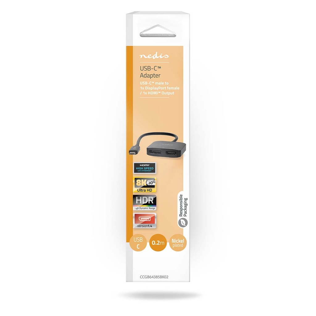 Nedis CCGB64385BK02  USB 3.2 Gen 1 Adapter USB-C - DisplayPort / HDMI Vrouwelijk 8K@30Hz 20cm Zwart
