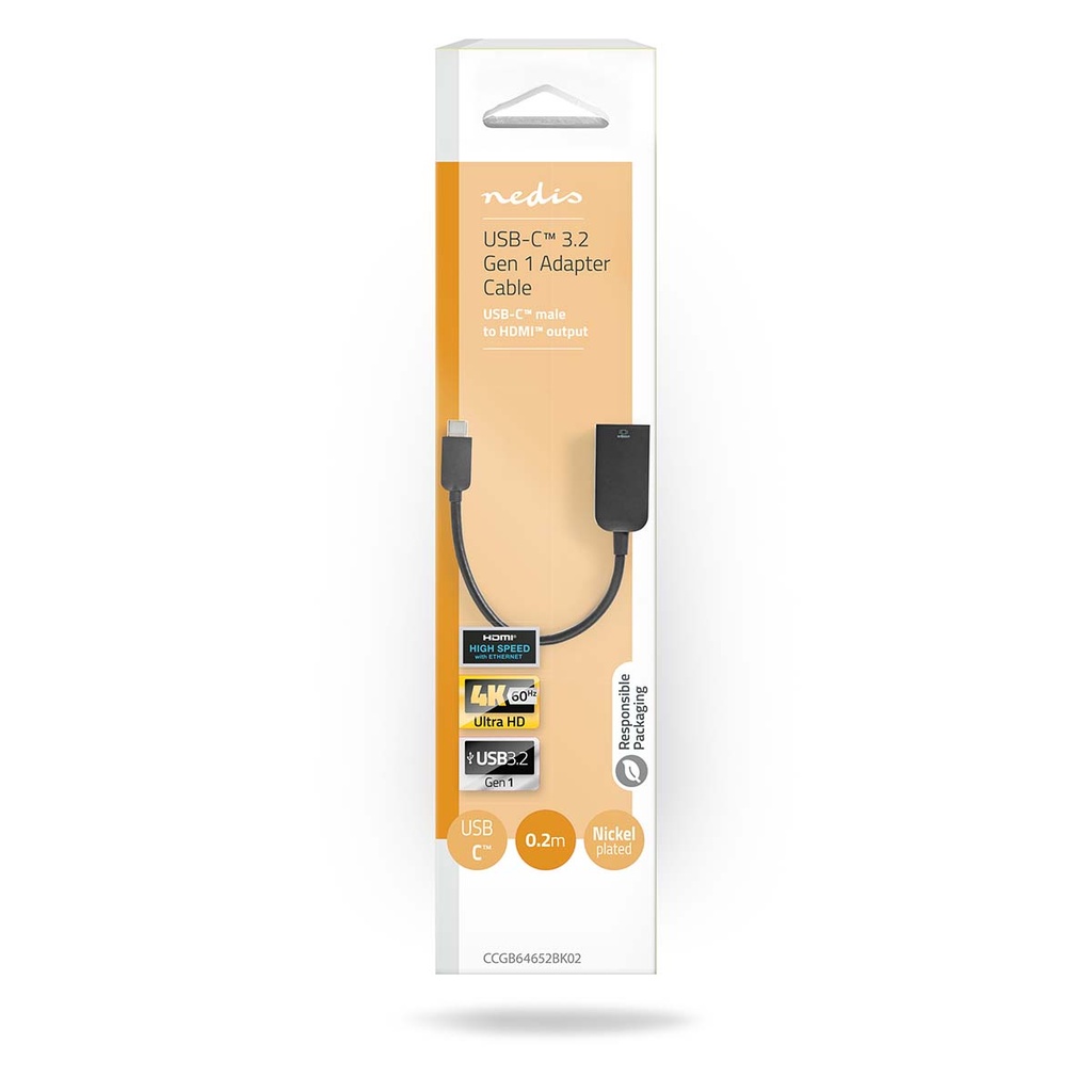 Nedis CCGB64652BK02 USB 3.2 Gen 1 Adapter USB-C - HDMI Vrouwelijk 4K@60Hz 20cm Zwart