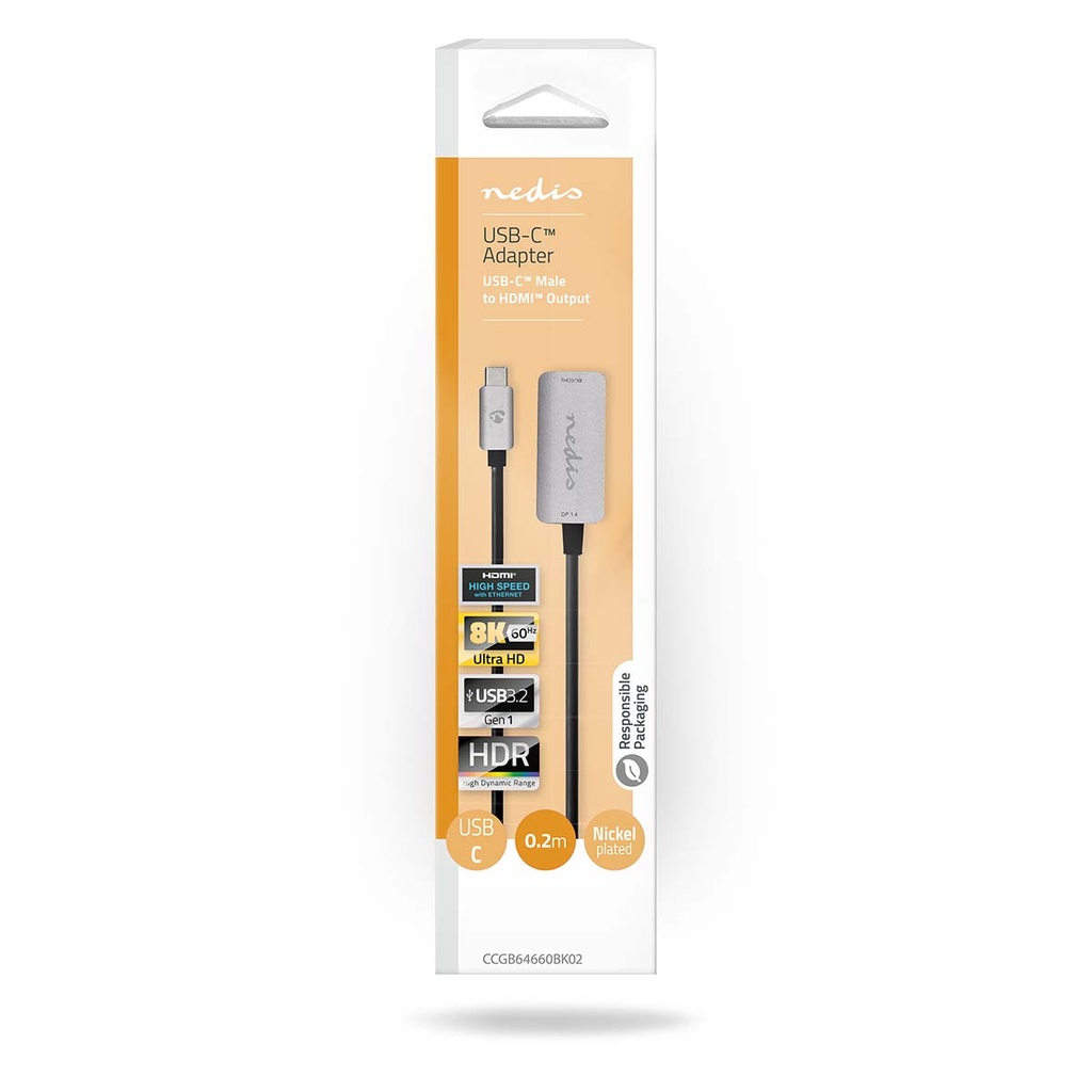 Nedis CCGB64660BK02 USB 3.2 Gen 1 Adapter  USB-C - HDMI Vrouwelijk 8K@60Hz 20cm Vernikkeld Zwart