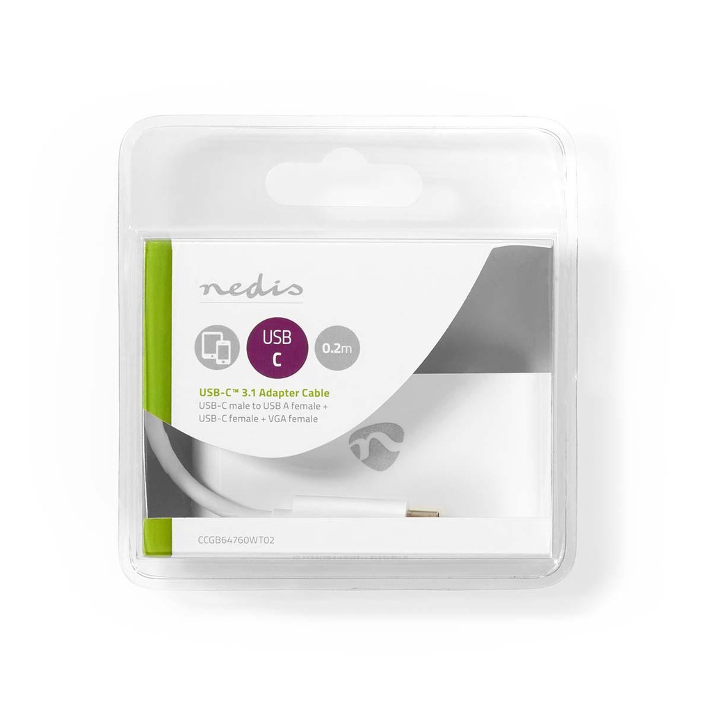 Nedis CCGB64760WT02 USB 3.1Multi-Port Adapter USB-C - USB-A / USB-C / VGA 5 Gbps 20cm Vernikkeld Wit