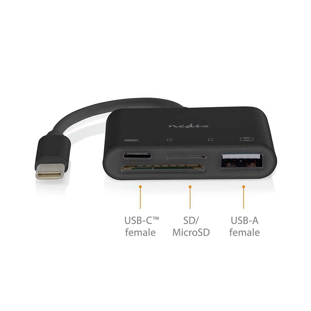 Nedis CCGB64780BK01 USB2.0-Hub USB-C - USB A / USB-C /SD & MicroSD 480 Mbps Vernikkeld Zwart