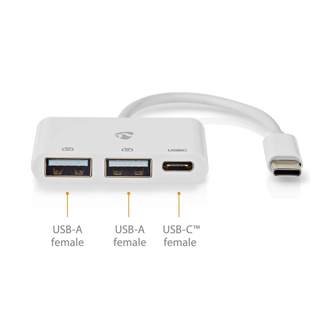 Nedis CCGB64785WT01 USB 2.0-Hub USB-C - USB-C / 2x USB A 480 Mbps Vernikkeld Wit