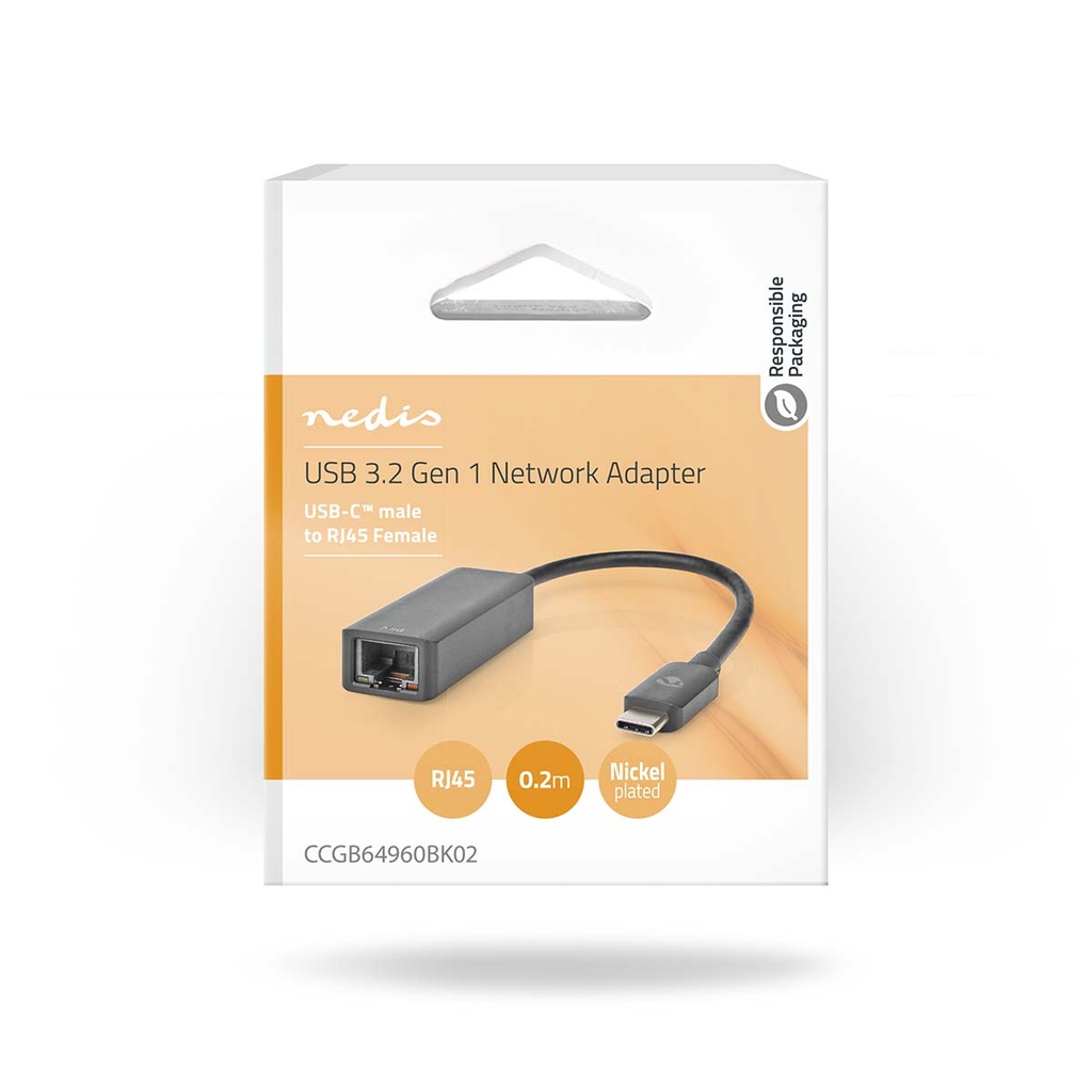 Nedis CCGB64960BK02 USB 3.2 Gen 1 -netwerkadapter 2.5 Gbps USB-C - RJ45 Vrouwelijk 20cm Zwart