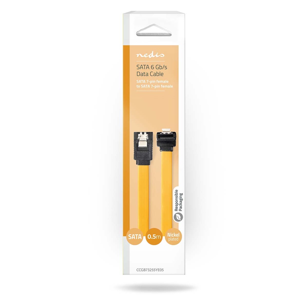 Nedis CCGB73255YE05 SATA-III Kabel Haaks 6 Gbps Vernikkeld 50cm Geel