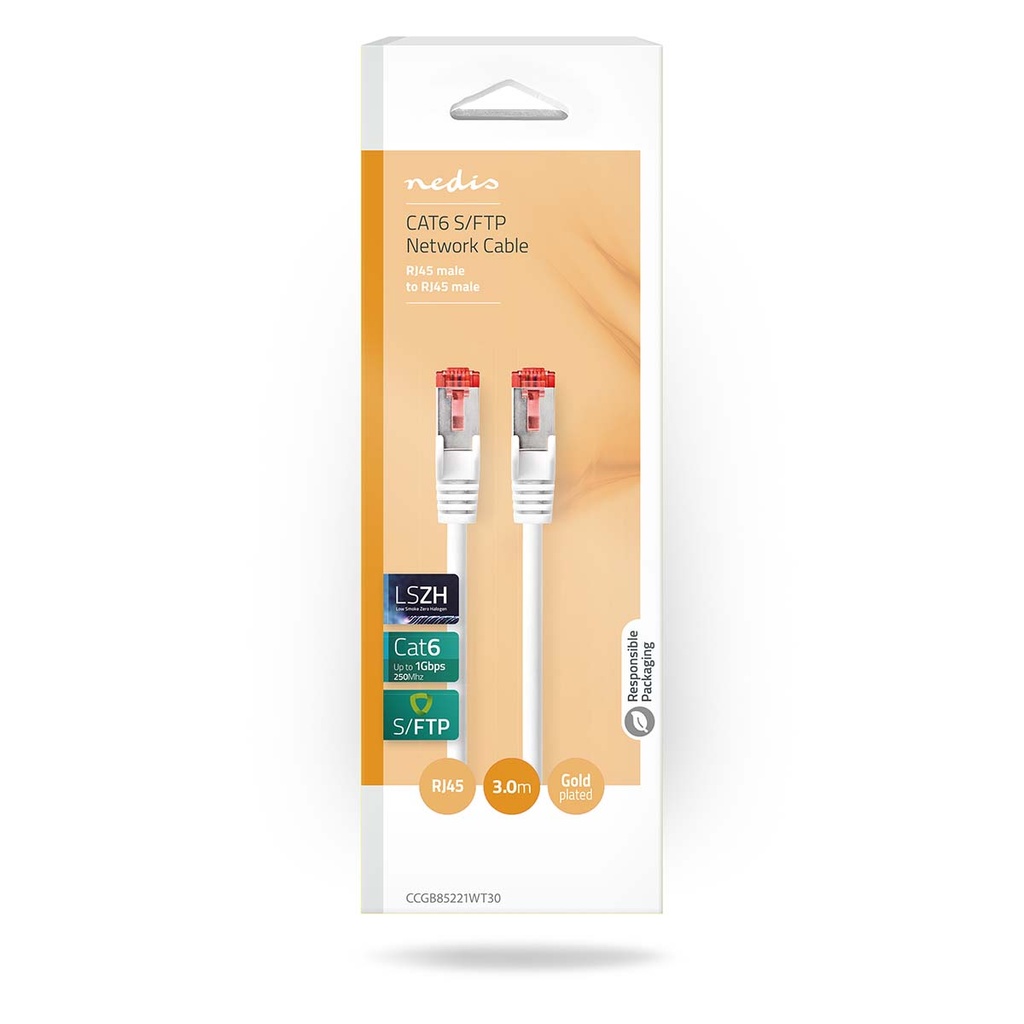 Nedis CCGB85221WT30 CAT6 Netwerkkabel RJ45 S/FTP 3m Binnenshuis LSZH Wit