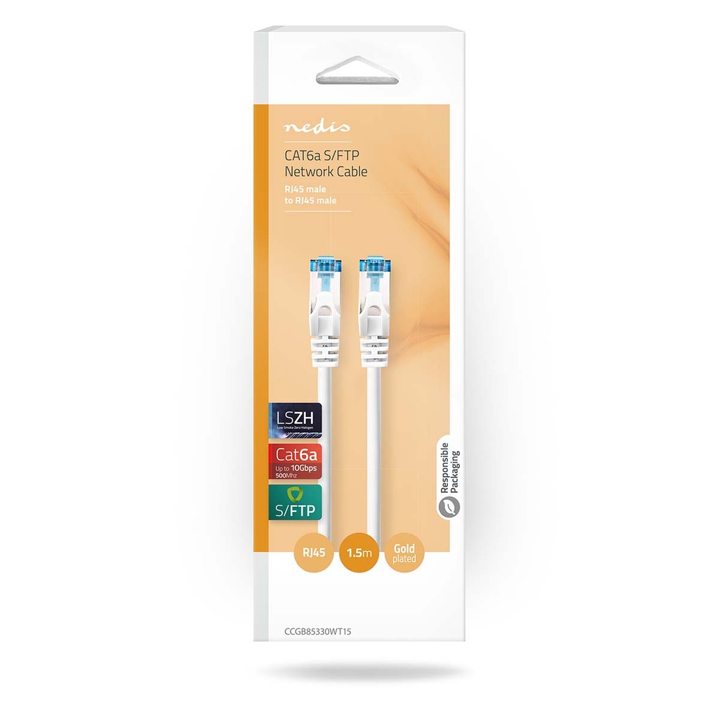 Nedis CCGB85330WT15 CAT6a netwerkkabel S/FTP RJ45 1.5m LSZH Wit 