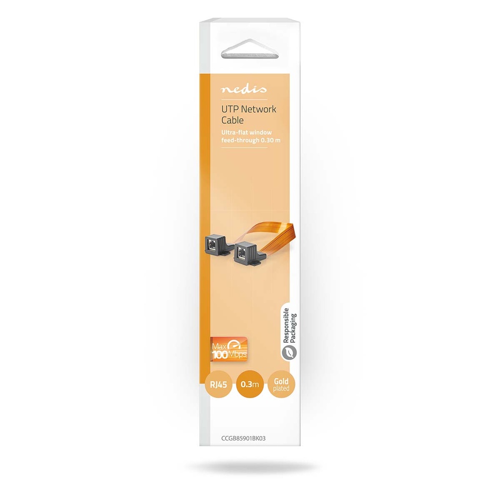 Nedis CCGB85901BK03 Nedis Vensterdoorvoer CAT5e Cable UTP RJ45 30cm Plat Oranje