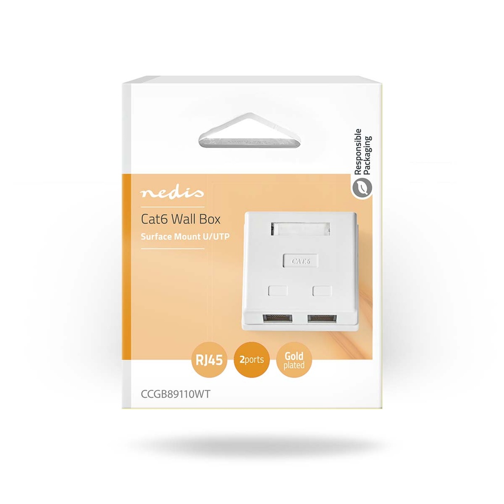 Nedis CCGB89110WT Netwerk Wanddoos Opbouw 2 poorten UTP CAT6  Verguld Wit 