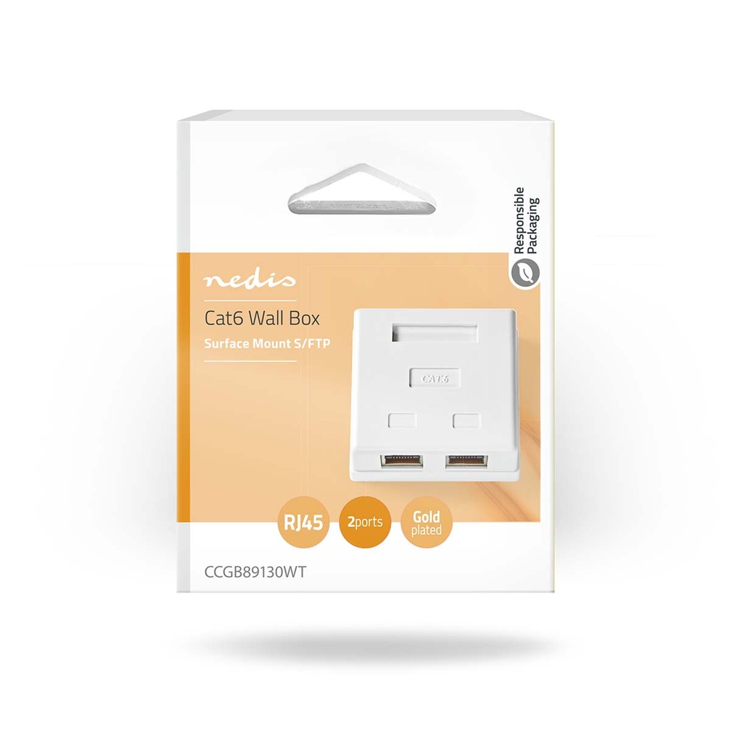 Nedis CCGB89130WT Netwerk Wanddoos Opbouw 2 poorten STP CAT6 Verguld Wit 