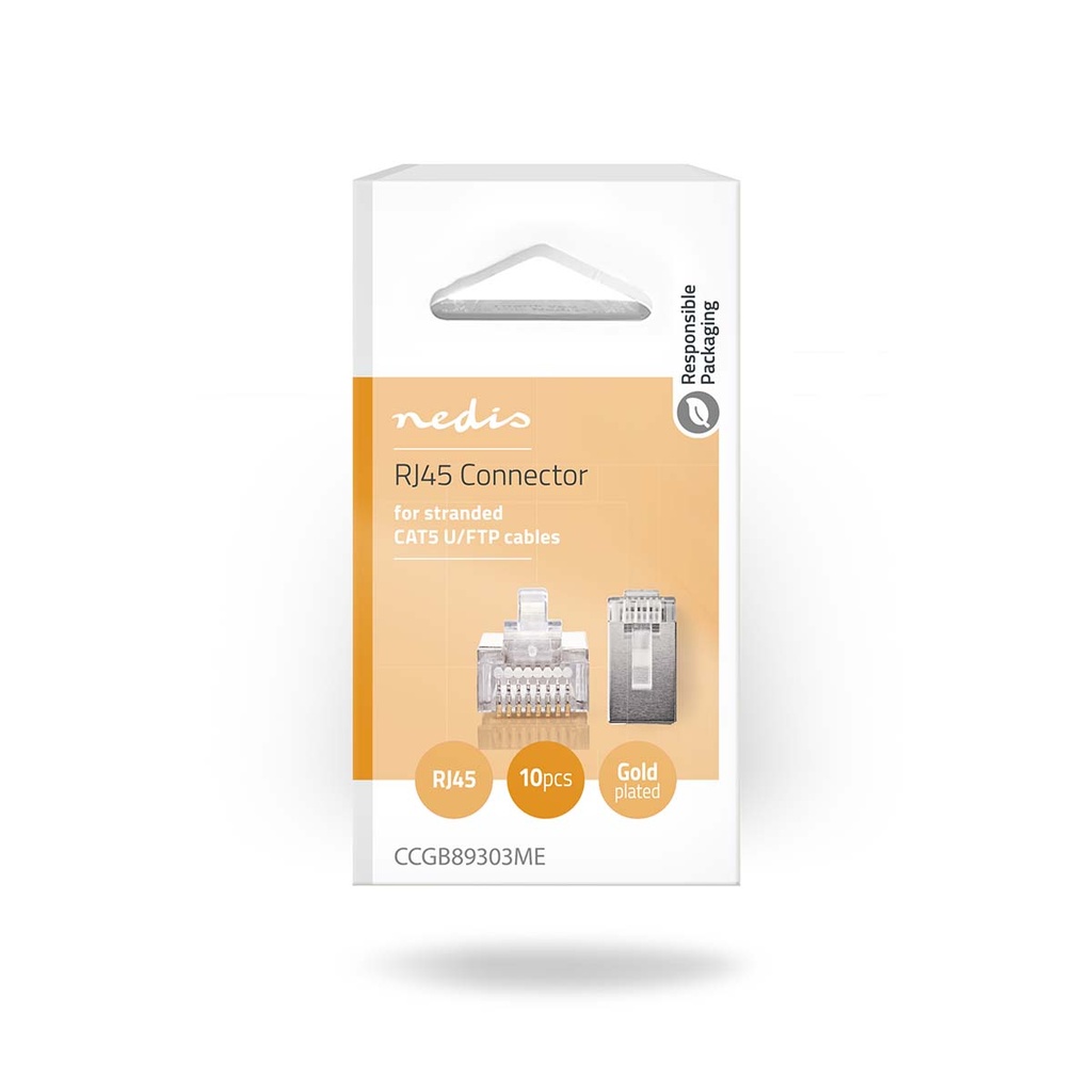 Nedis CCGB89303ME RJ45-Connector | Male | Stranded STP CAT5 | Recht | Verguld | 10 Stuks | PVC | Transparant | Doos