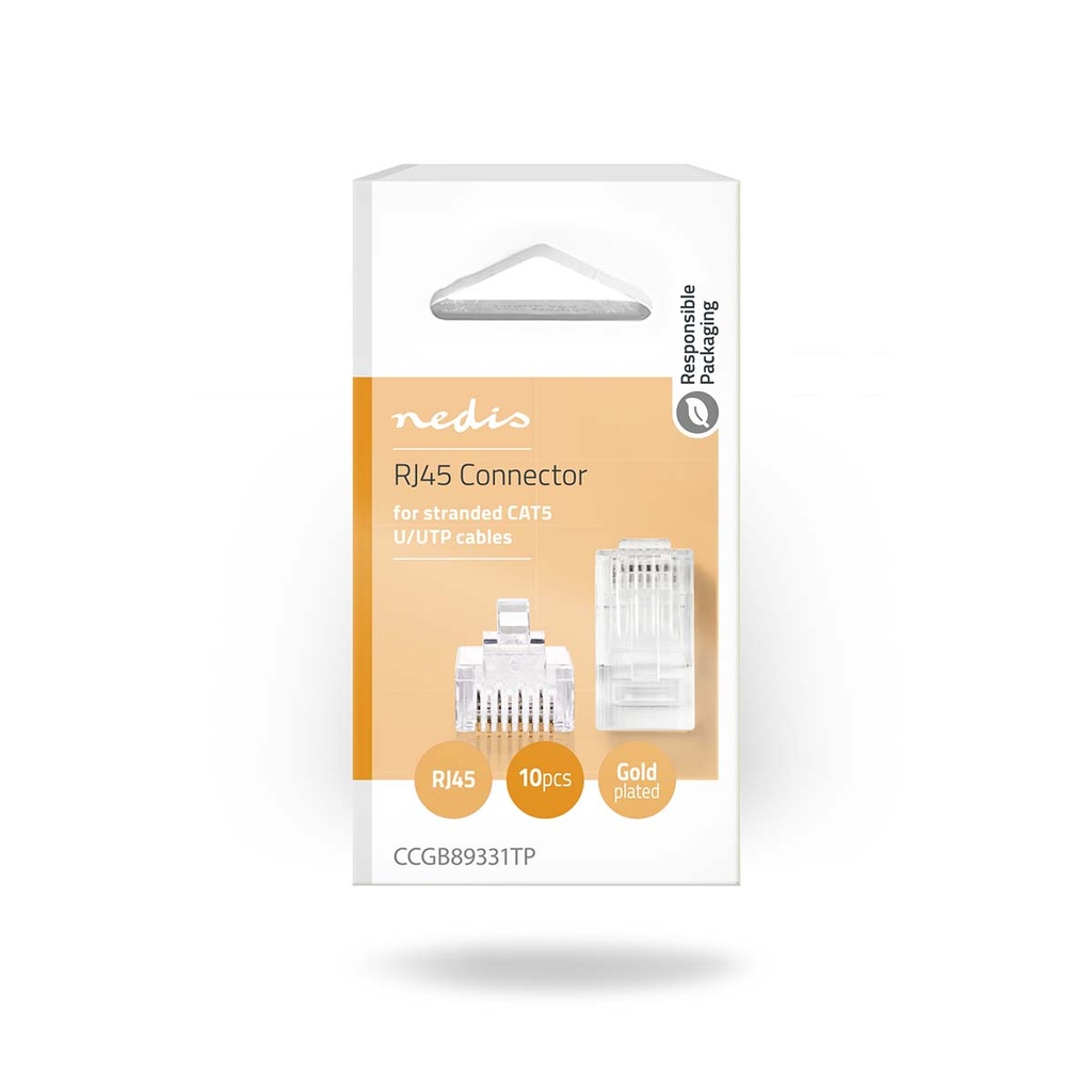 Nedis CCGB89331TP RJ45-Connector Pass Through  Stranded UTP CAT5 Verguld 10 Stuks Transparant 