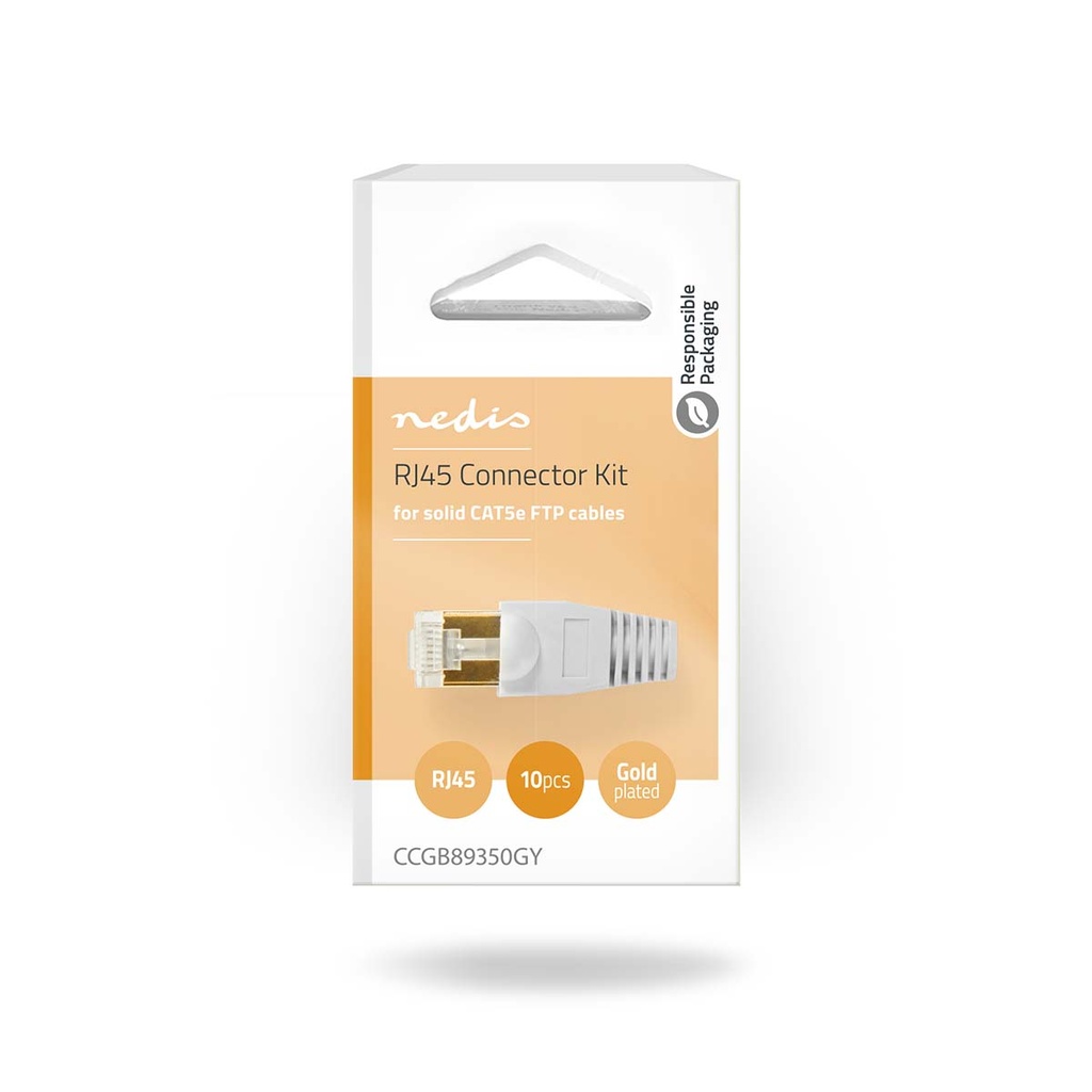 Nedis CCGB89350GY RJ45-Connector UTP CAT5 Verguld 10 Stuks Grijs 