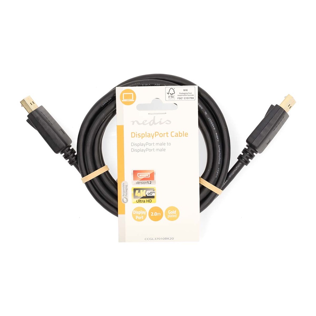 Nedis CCGL37010BK20 DisplayPort-Kabel 4K@60Hz Vernikkeld 2m Zwart