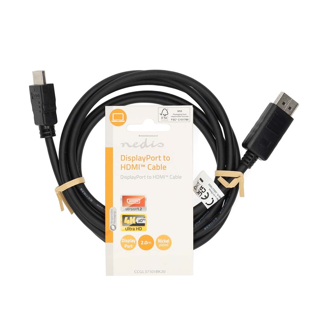 Nedis CCGL37101BK20 DisplayPort-Kabel DisplayPort - HDMI 4K@30Hz Vernikkeld 2m Zwart