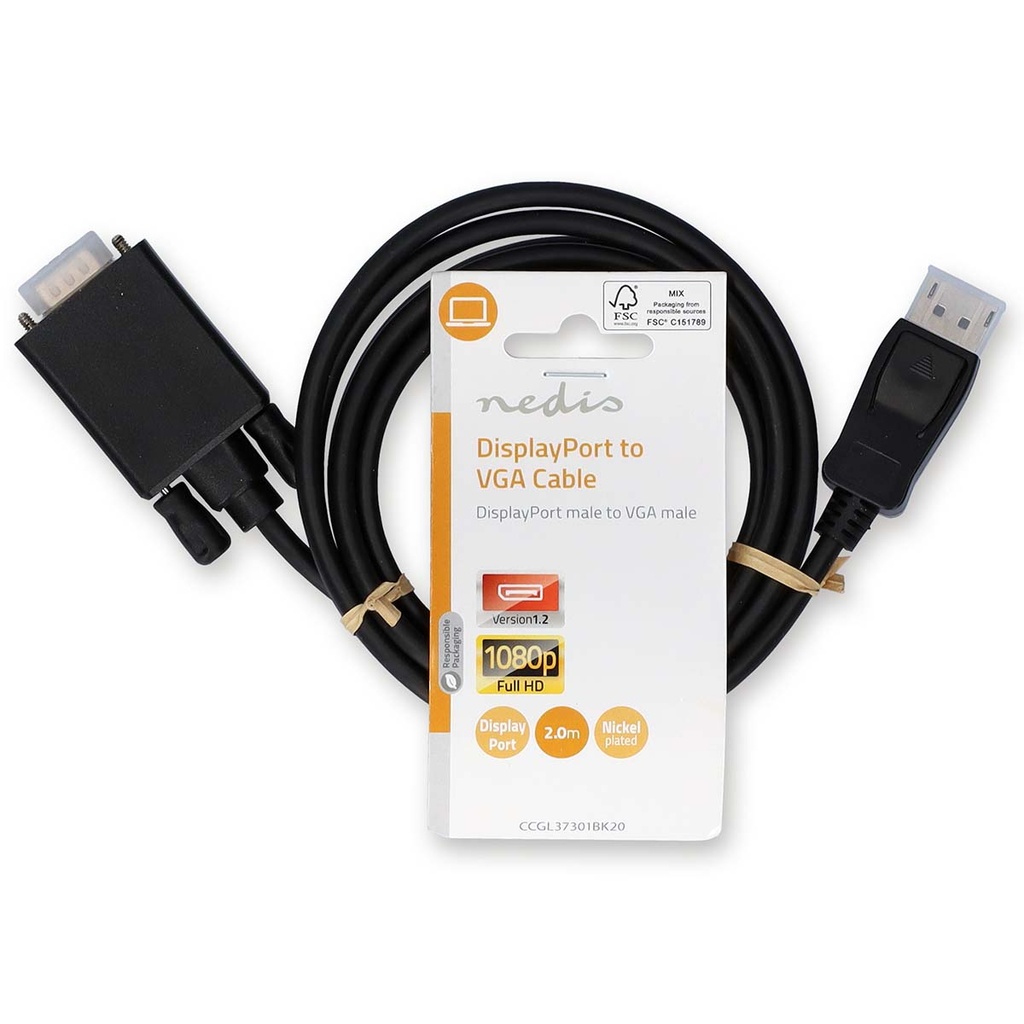 Nedis CCGL37301BK20 VGA-Kabel DisplayPort - VGA  Vernikkeld 1080p 2m Zwart 