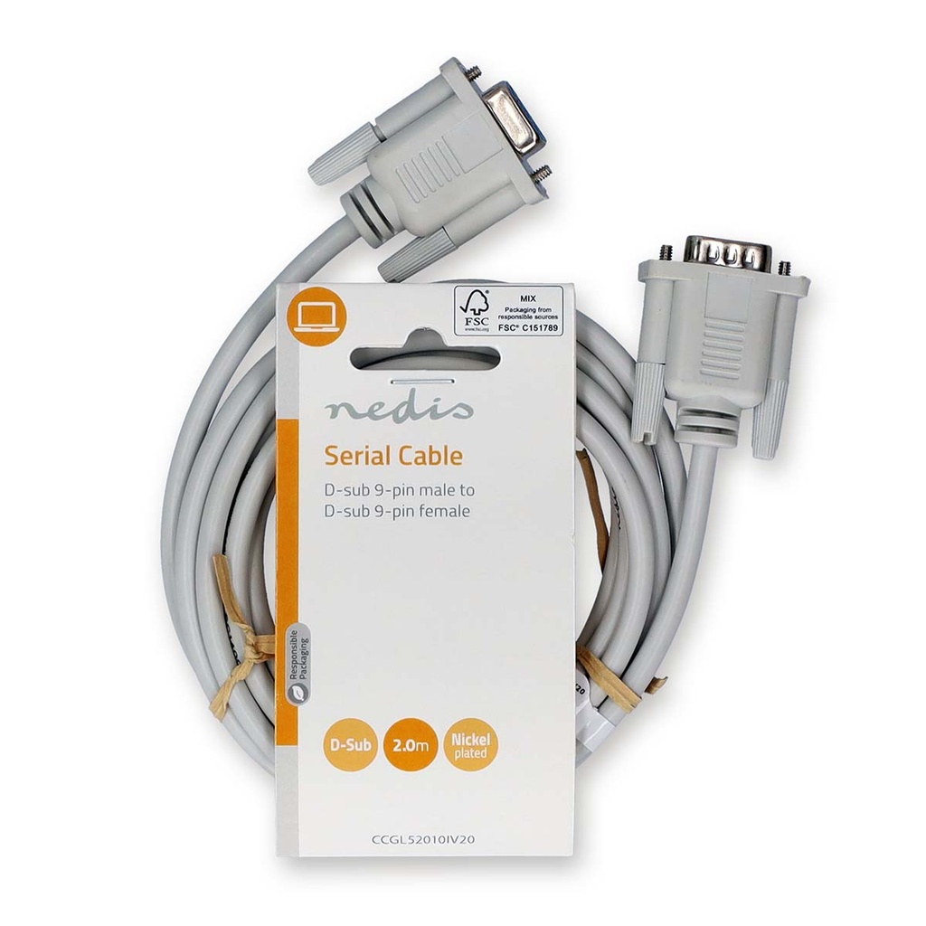 Nedis CCGL52010IV20 Seriële Kabel D-SUB 9-Pins - D-SUB 9-Pins Vrouwelijk  Vernikkeld 2m Ivoor 