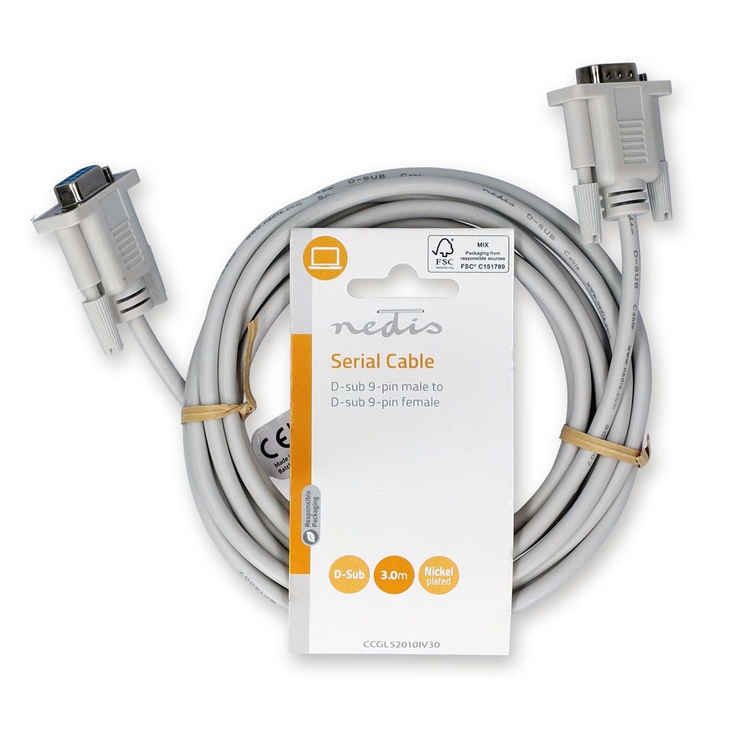 Nedis CCGL52010IV30 Seriële Kabel D-SUB 9-Pins - D-SUB 9-Pins Vrouwelijk Vernikkeld 3m Wit