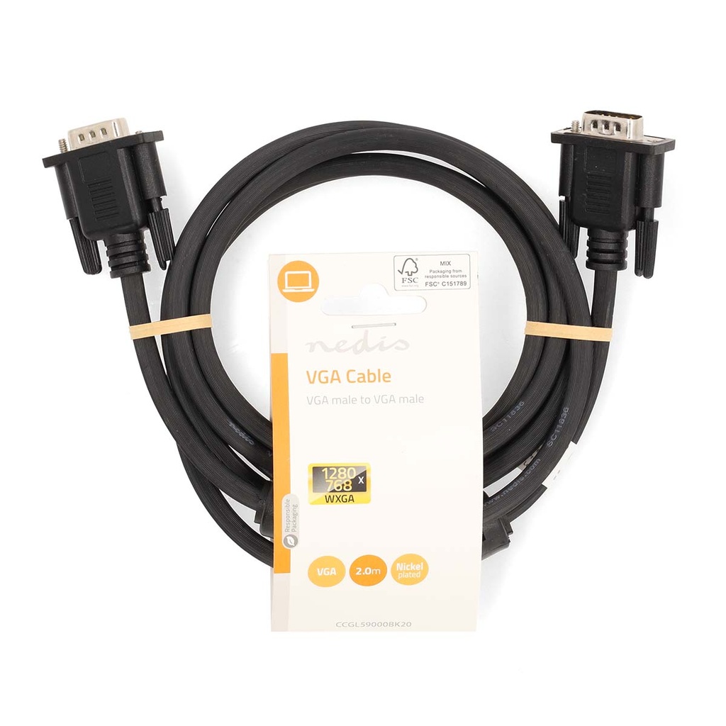 Nedis CCGL59000BK20 VGA-Kabel Vernikkeld 1280x768 2m Zwart