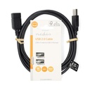 Nedis CCGL60010BK20 USB 2.0-Kabel USB-A - USB-A Vrouwelijk 480 Mbps Vernikkeld 2m Zwart