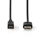 Nedis CCGL60301BK20 USB 2.0 -Kabel USB-A - Mini-USB 480 Mbps Vernikkeld 2m Zwart 