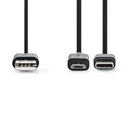 Nedis CCGL60610BK10 2-in-1 USB 2.0-Kabel USB-A - USB Micro-B / USB-C 480 Mbps 1m Vernikkeld Zwart