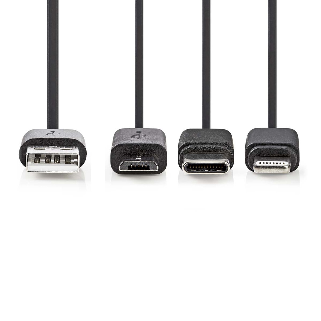 Nedis CCGL60620BK10 3-in-1 USB 2.0-Kabel USB-A - Lightning / USB Micro-B / USB-C 480 Mbps 1m Zwart