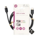Nedis CCGL60700BK10 USB 2.0-Kabel USB-C 60W 480 Mbps Vernikkeld 1m Zwart