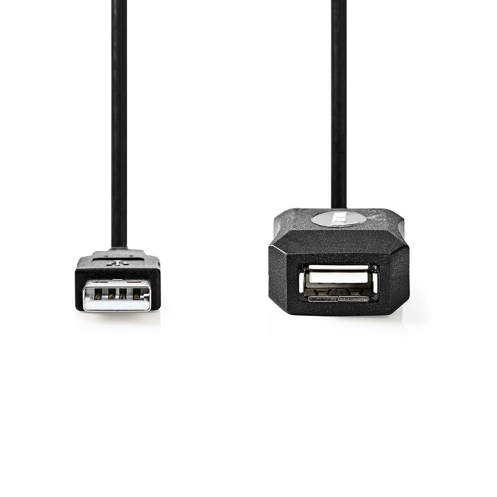 Nedis CCGL60EXTBK100 Actieve USB 2.0-Kabel  USB-A - USB-A Vrouwelijk 480 Mbps 10m Vernikkeld Zwart