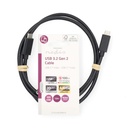 Nedis CCGL64020BK10 USB 3.2 Gen 2-Kabel USB-C 100 W 4K@60Hz 20 Gbps Vernikkeld 1m Zwart