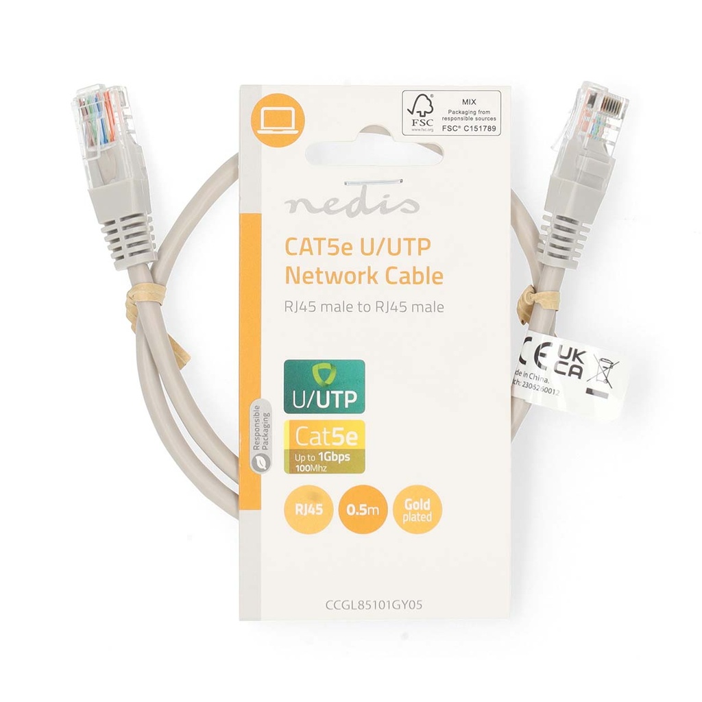 Nedis CCGL85101GY05 CAT5e Netwerkkabel U/UTP RJ45 50cm Grijs