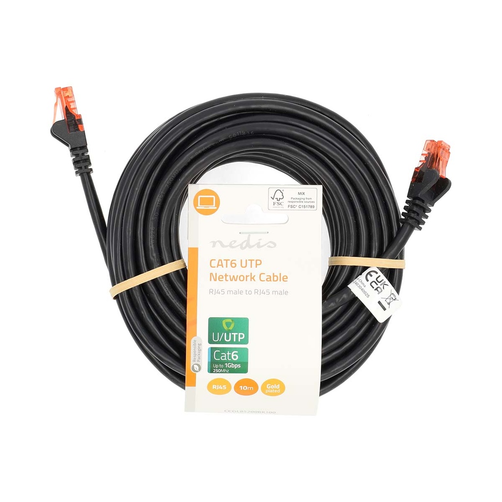Nedis CCGL85200BK100 CAT6 Netwerkkabel RJ45 U/UTP 10m Zwart