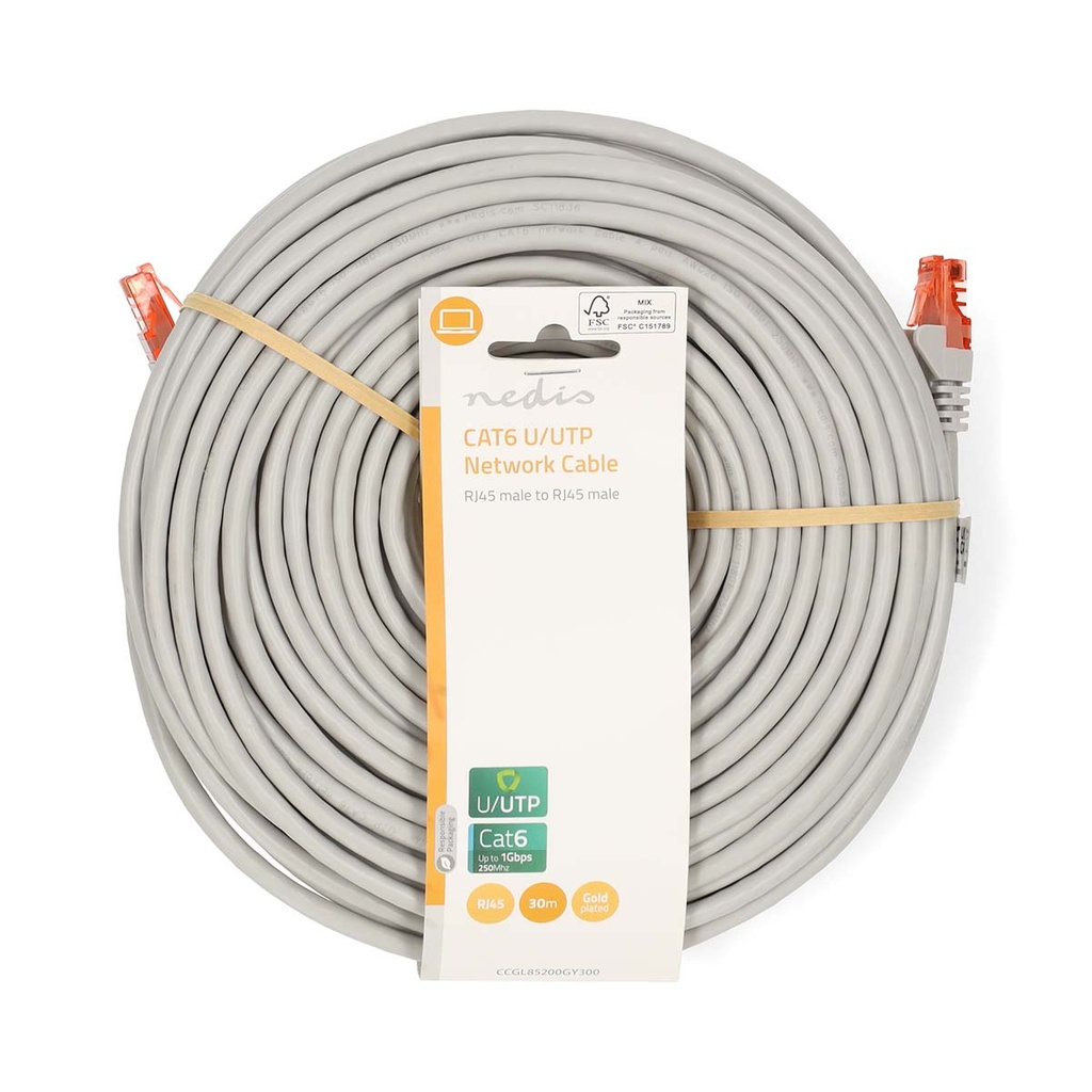 Nedis CCGL85200GY300 CAT6 Netwerkkabel RJ45  U/UTP 30m Grijs 