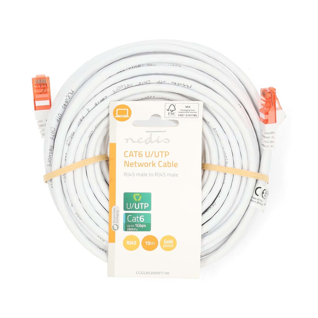 Nedis CCGL85200WT150 CAT6 Netwerkkabel RJ45 U/UTP 15m Wit