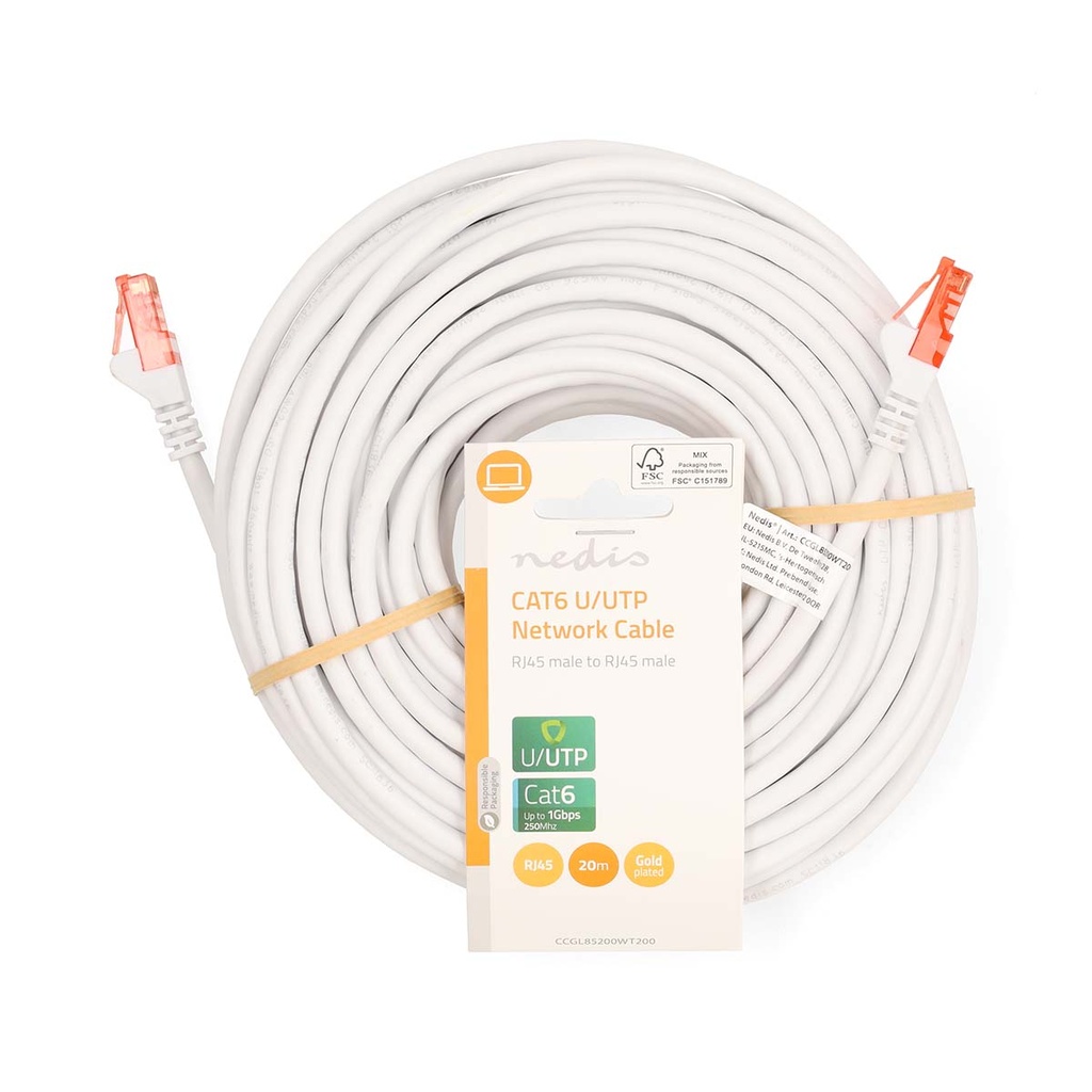 Nedis CCGL85200WT200 CAT6 Netwerkkabel RJ45 U/UTP 20m Wit 
