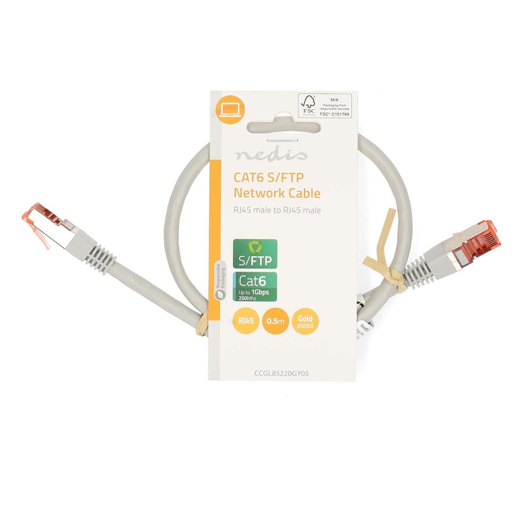 Nedis CCGL85220GY05 CAT6 Netwerkkabel | RJ45 Male | RJ45 Male | SF/UTP | 0.50 m | Rond | PVC | Grijs | Label